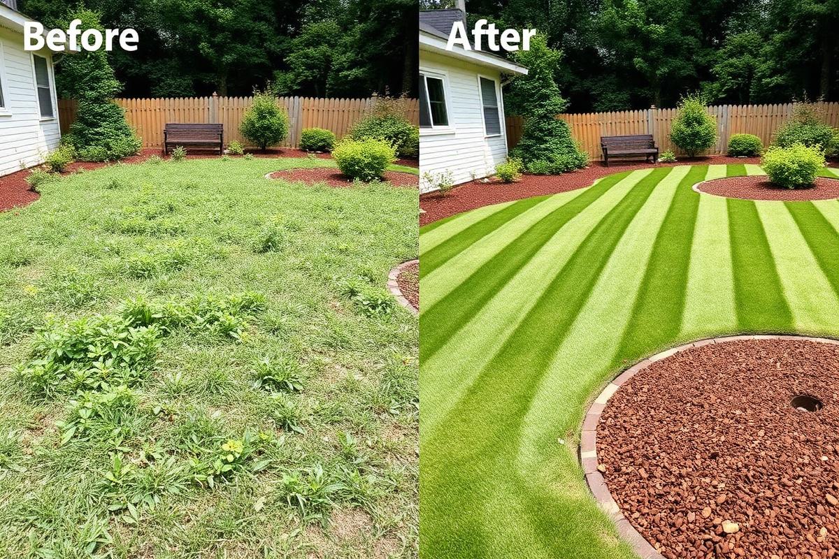 Before and after lawn transformation